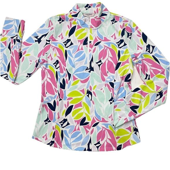 Tommy Bahama Printed Lng Slv 1/2 Zip Neck Knit UPF 50 Golf Top Polo Large - Picture 1 of 14
